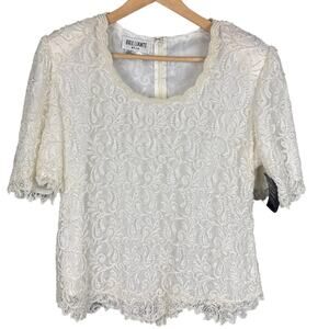 Vintage Brilliante By J.A. Beaded Lace Top Chalk White Pearls Sequins Size XL